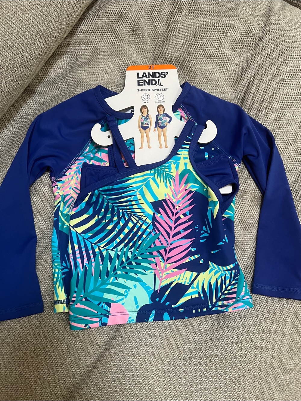 Lands' End Girls' Navy & Tropical Multi Long-Sleeve Rashguard Set